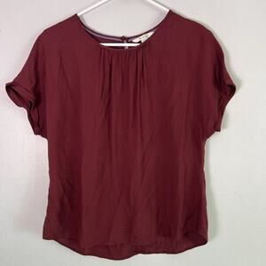 Boden Womens Silk Viscose Round Neck Cap Sleeve Top Sz 10 Burgundy